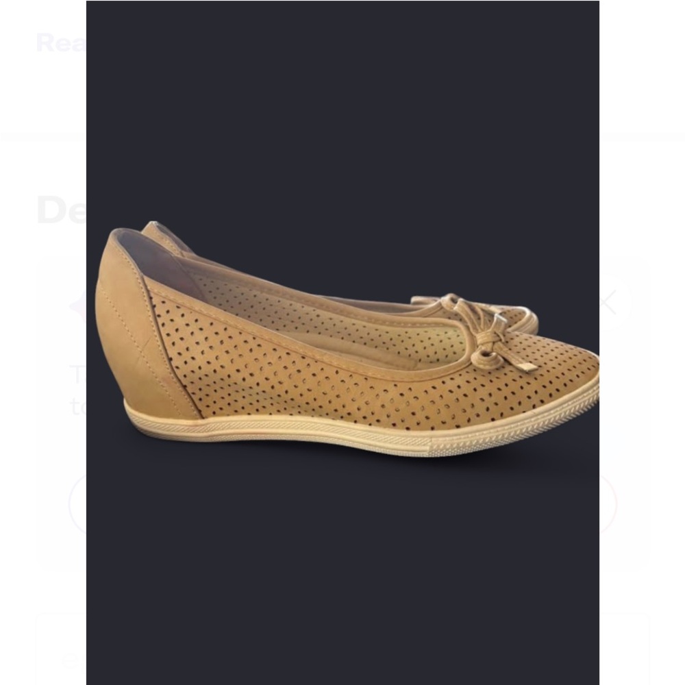 Tan Perforated Leather Loafers with Bow Detail